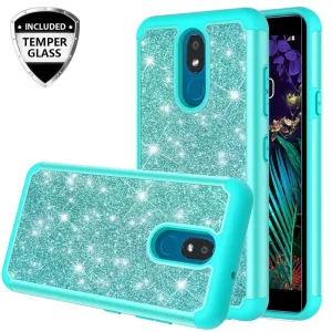 LG Prime 2 Case,Aristo 4 /Aristo 4 Plus Glitter Bling Heavy Duty Shock Proof Hybrid Case with [HD Screen Protector] Dual Layer Protective Phone Case Cover for LG Prime 2/Aristo 4 /Aristo 4 Plus W/Temper Glass - Teal