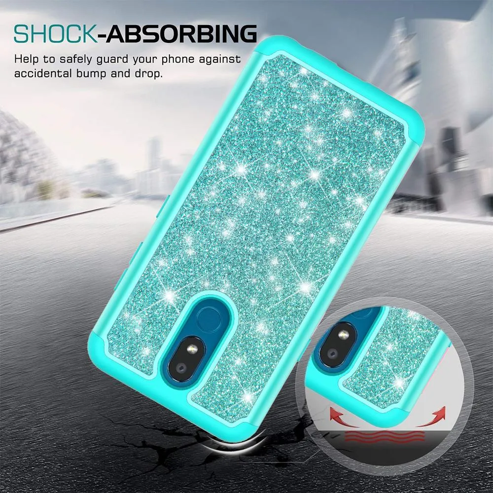 LG Prime 2 Case,Aristo 4 /Aristo 4 Plus Glitter Bling Heavy Duty Shock Proof Hybrid Case with [HD Screen Protector] Dual Layer Protective Phone Case Cover for LG Prime 2/Aristo 4 /Aristo 4 Plus W/Temper Glass - Teal