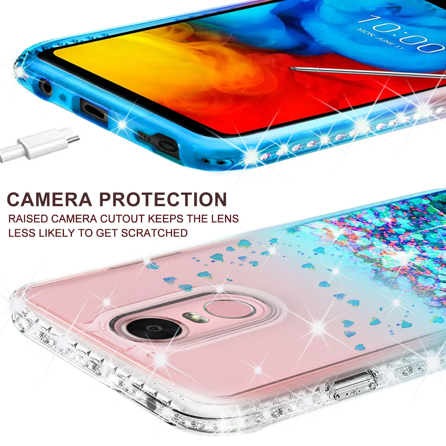 LG Stylo 4 Case, Stylo 4 Plus, Q Stylus Case Liquid Glitter Phone Case Waterfall Floating Quicksand Bling Sparkle Cute Protective Girls Women Cover for Stylo 4/Stylo 4 Plus/Q Stylus - Teal