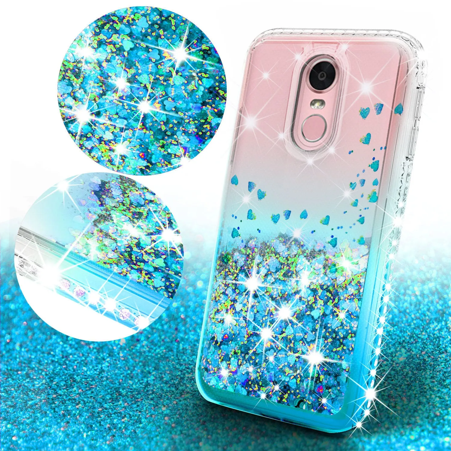 LG Stylo 4 Case, Stylo 4 Plus, Q Stylus Case Liquid Glitter Phone Case Waterfall Floating Quicksand Bling Sparkle Cute Protective Girls Women Cover for Stylo 4/Stylo 4 Plus/Q Stylus - Teal