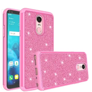 LG Stylo 4 Case, Stylo 4 Plus, Q Stylus Glitter Bling Heavy Duty Shock Proof Hybrid Case with [HD Screen Protector] Dual Layer Protective Phone Case Cover - Hot Pink