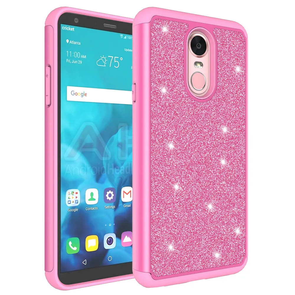 LG Stylo 4 Case, Stylo 4 Plus, Q Stylus Glitter Bling Heavy Duty Shock Proof Hybrid Case with [HD Screen Protector] Dual Layer Protective Phone Case Cover - Hot Pink
