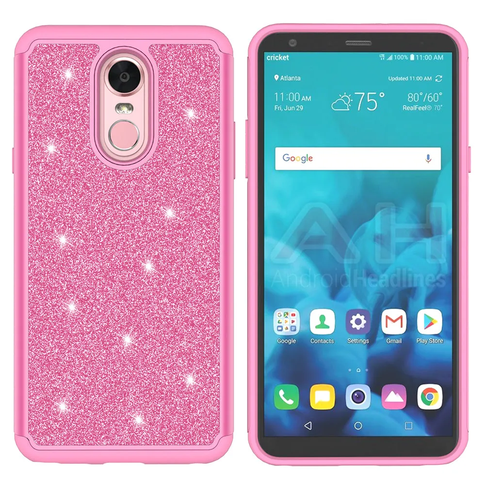 LG Stylo 4 Case, Stylo 4 Plus, Q Stylus Glitter Bling Heavy Duty Shock Proof Hybrid Case with [HD Screen Protector] Dual Layer Protective Phone Case Cover - Hot Pink
