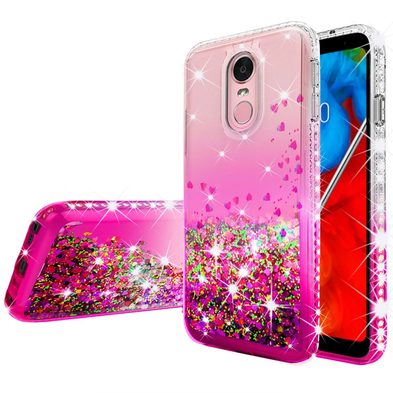 LG Stylo 5 Case Liquid Glitter Phone Case Waterfall Floating Quicksand Bling Sparkle Cute Protective Girls Women Cover for Stylo 5 - Hot Pink