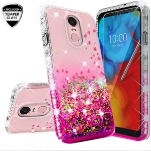 LG Stylo 5 Case Liquid Glitter Phone Case Waterfall Floating Quicksand Bling Sparkle Cute Protective Girls Women Cover for Stylo 5 - Hot Pink