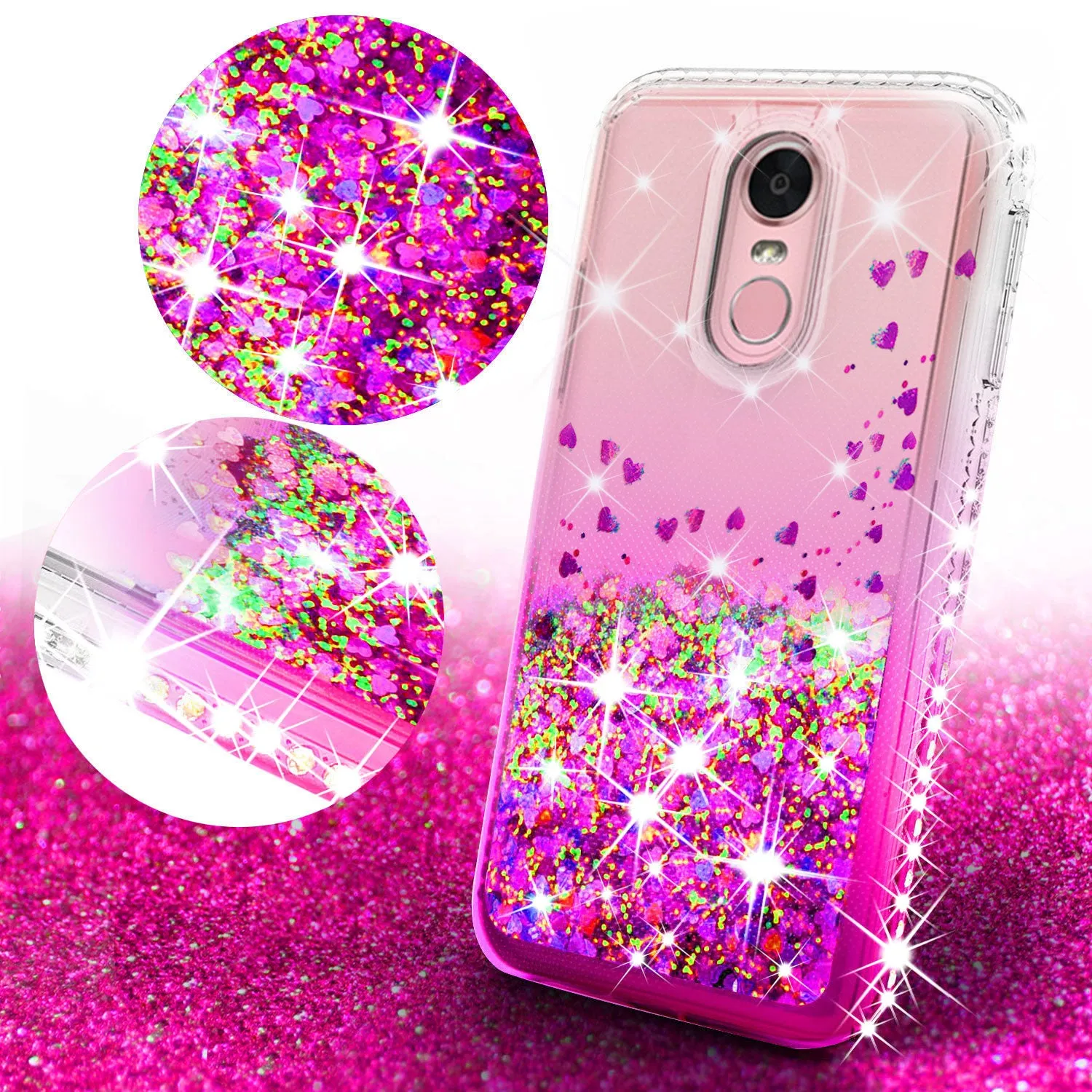 LG Stylo 5 Case Liquid Glitter Phone Case Waterfall Floating Quicksand Bling Sparkle Cute Protective Girls Women Cover for Stylo 5 - Hot Pink