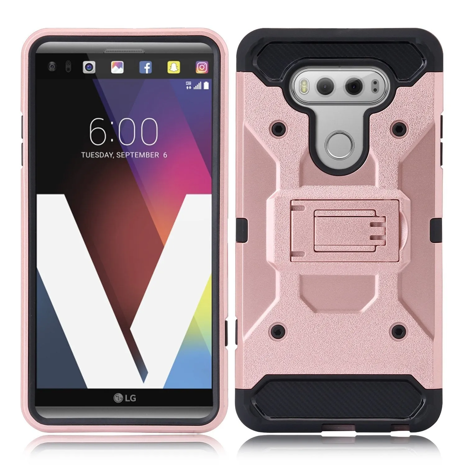 LG V20 Case, Premium Tough Hybrid Holster Triple Layer Protector Case [Kickstand] Swivel Locking Belt Clip for LG V20- Rose Gold