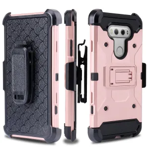 LG V20 Case, Premium Tough Hybrid Holster Triple Layer Protector Case [Kickstand] Swivel Locking Belt Clip for LG V20- Rose Gold