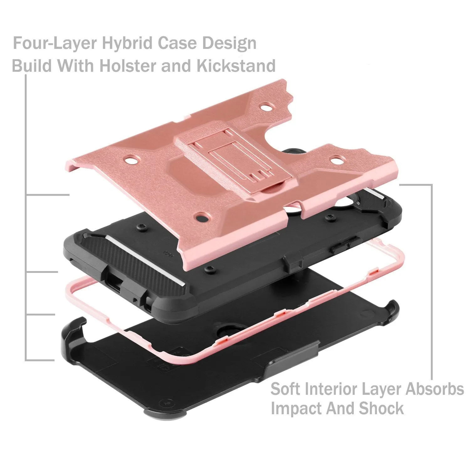 LG V20 Case, Premium Tough Hybrid Holster Triple Layer Protector Case [Kickstand] Swivel Locking Belt Clip for LG V20- Rose Gold