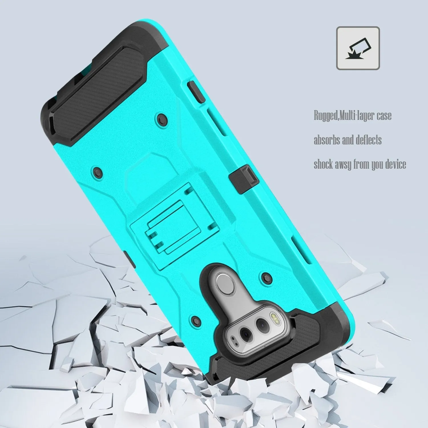 LG V20 Case, Premium Tough Hybrid Holster Triple Layer Protector Case [Kickstand] Swivel Locking Belt Clip for LG V20- Teal