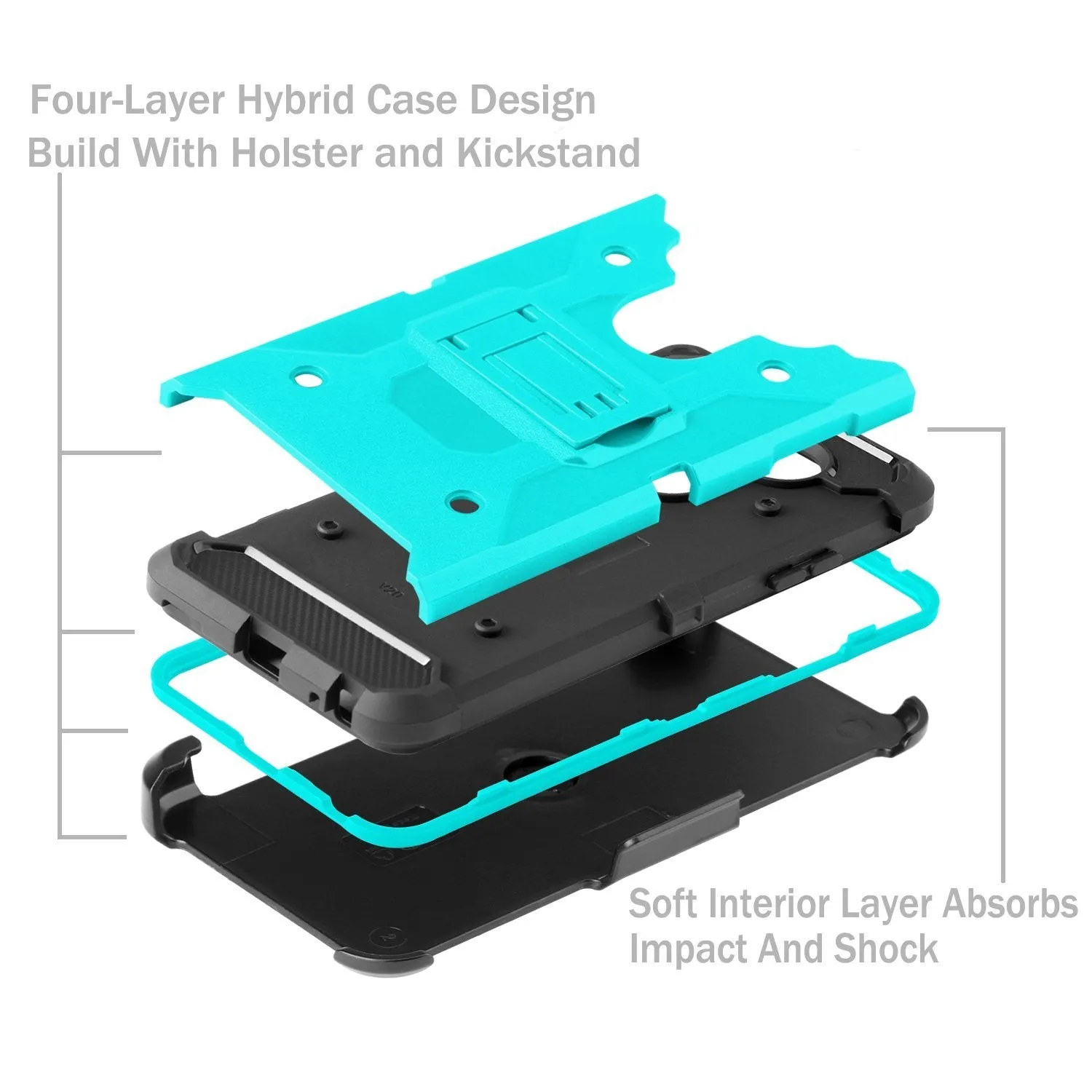 LG V20 Case, Premium Tough Hybrid Holster Triple Layer Protector Case [Kickstand] Swivel Locking Belt Clip for LG V20- Teal