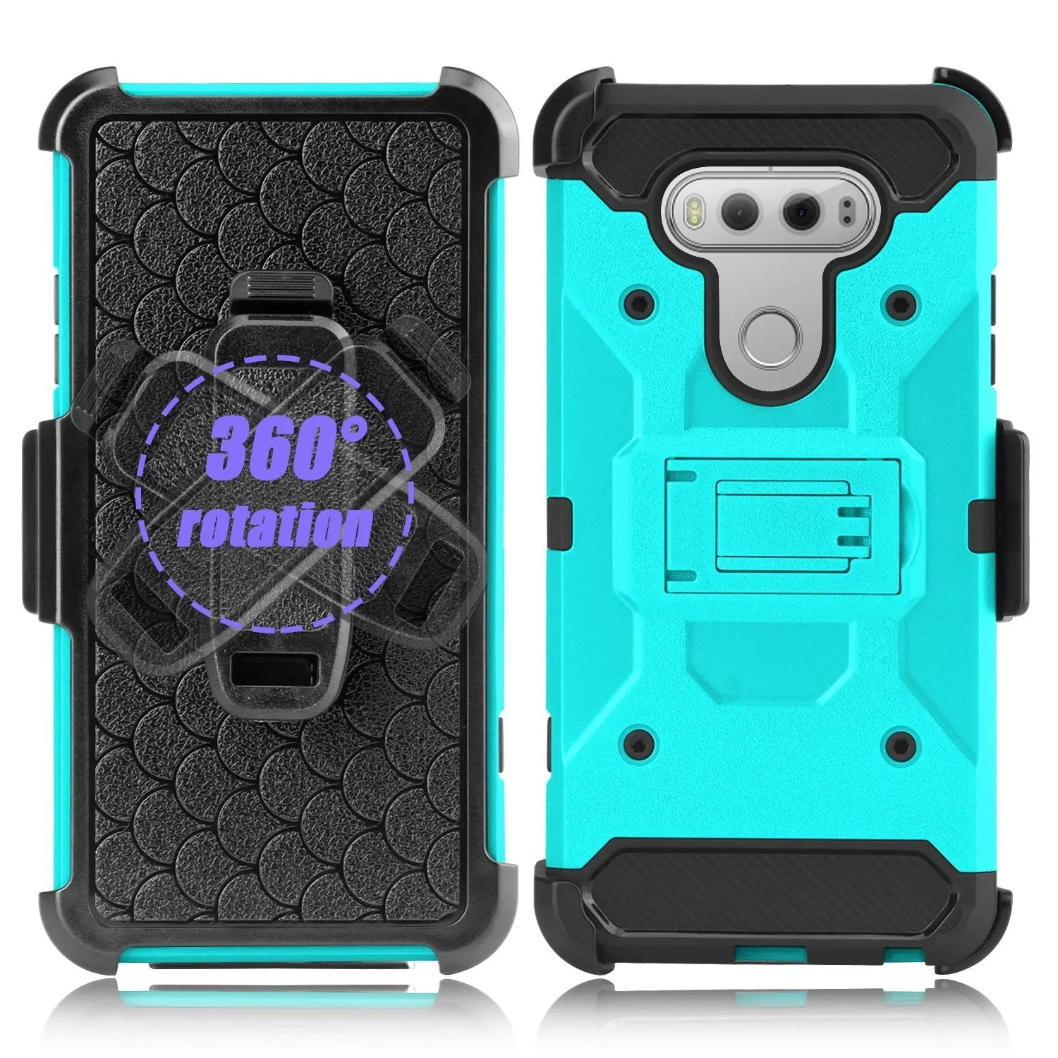 LG V20 Case, Premium Tough Hybrid Holster Triple Layer Protector Case [Kickstand] Swivel Locking Belt Clip for LG V20- Teal