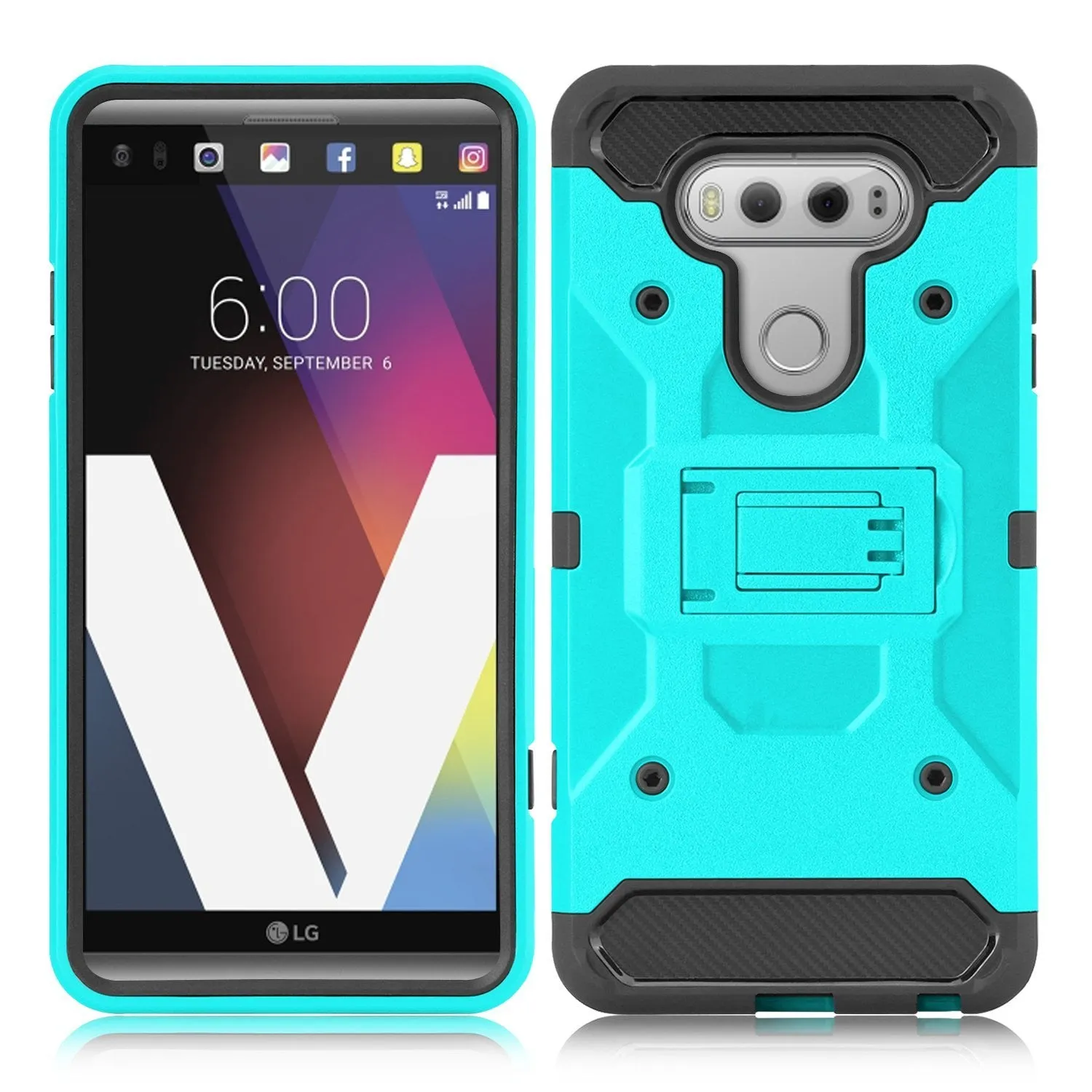 LG V20 Case, Premium Tough Hybrid Holster Triple Layer Protector Case [Kickstand] Swivel Locking Belt Clip for LG V20- Teal
