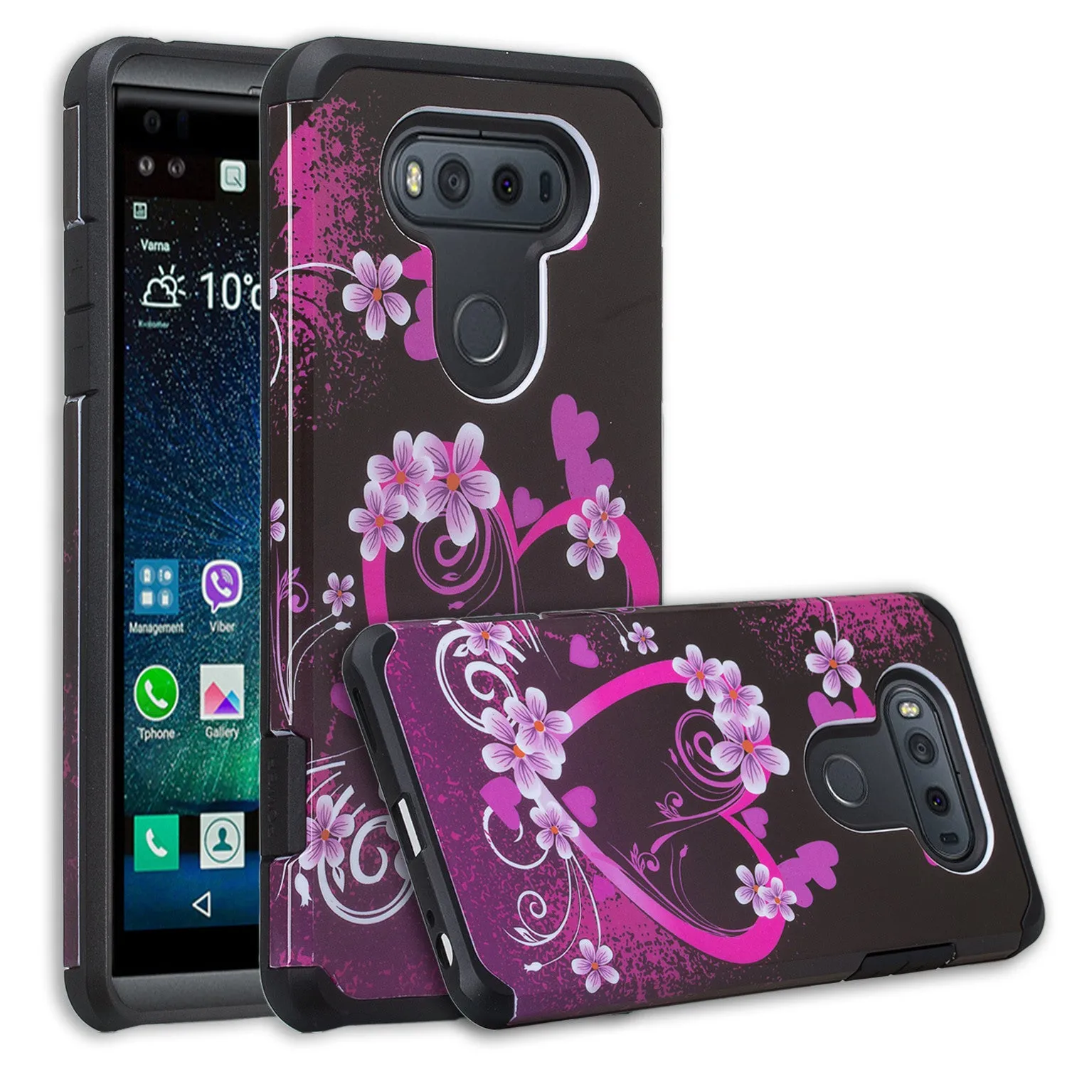 LG V20 Case, Slim Dual Layer Protective Armor Hybrid Case for LG V20 - Heart Lillies