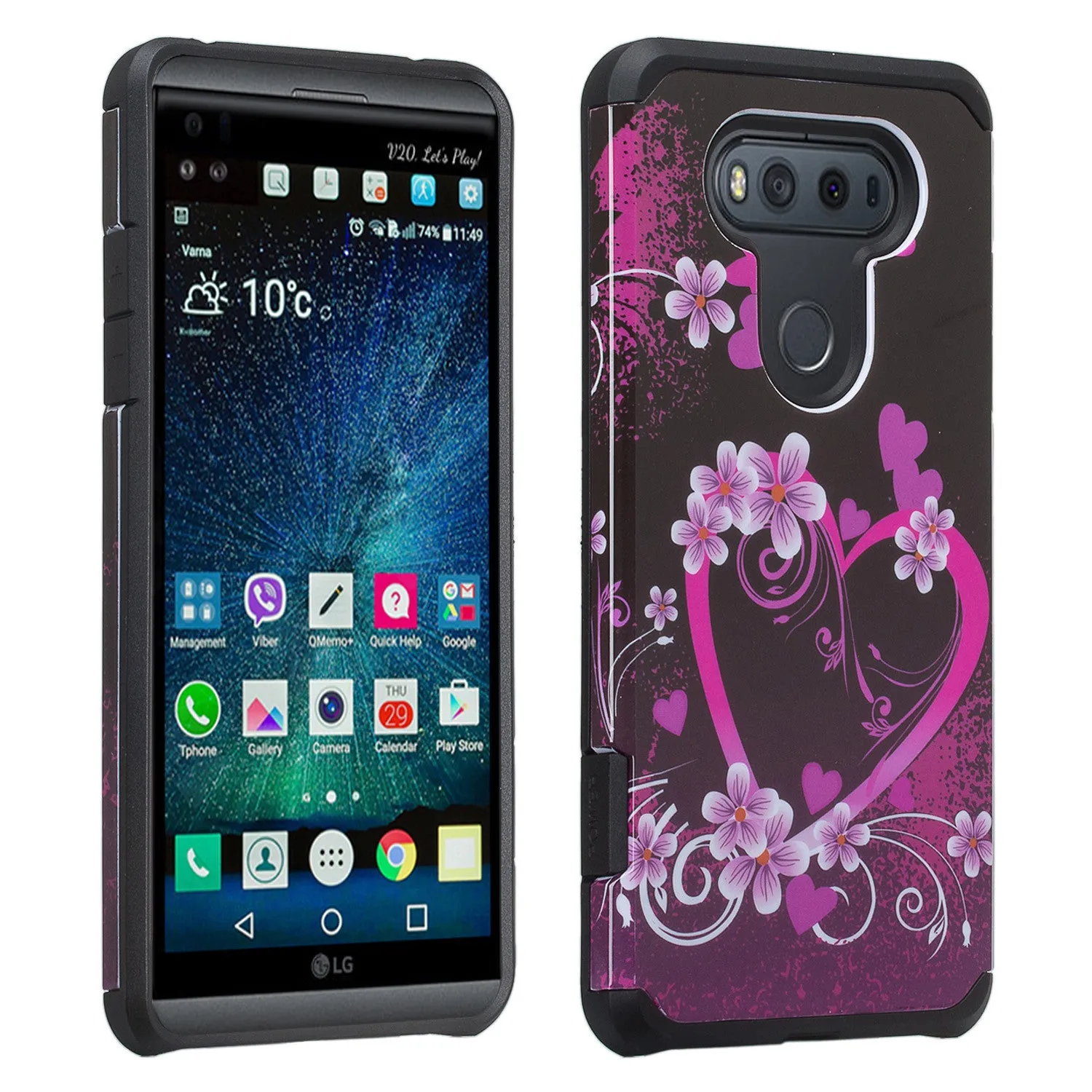 LG V20 Case, Slim Dual Layer Protective Armor Hybrid Case for LG V20 - Heart Lillies