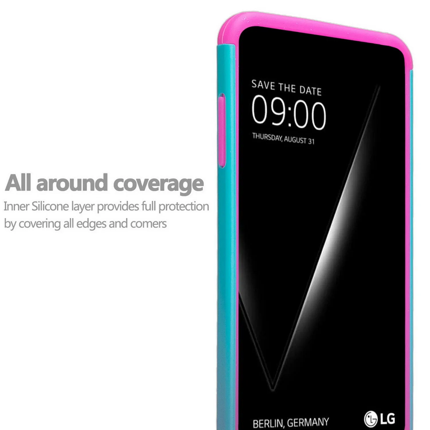 LG V30 Case, V30 Plus, Slim Hybrid Crystal Rhinestone Dual Layer [Shock Resistant] Cover - Teal Flower