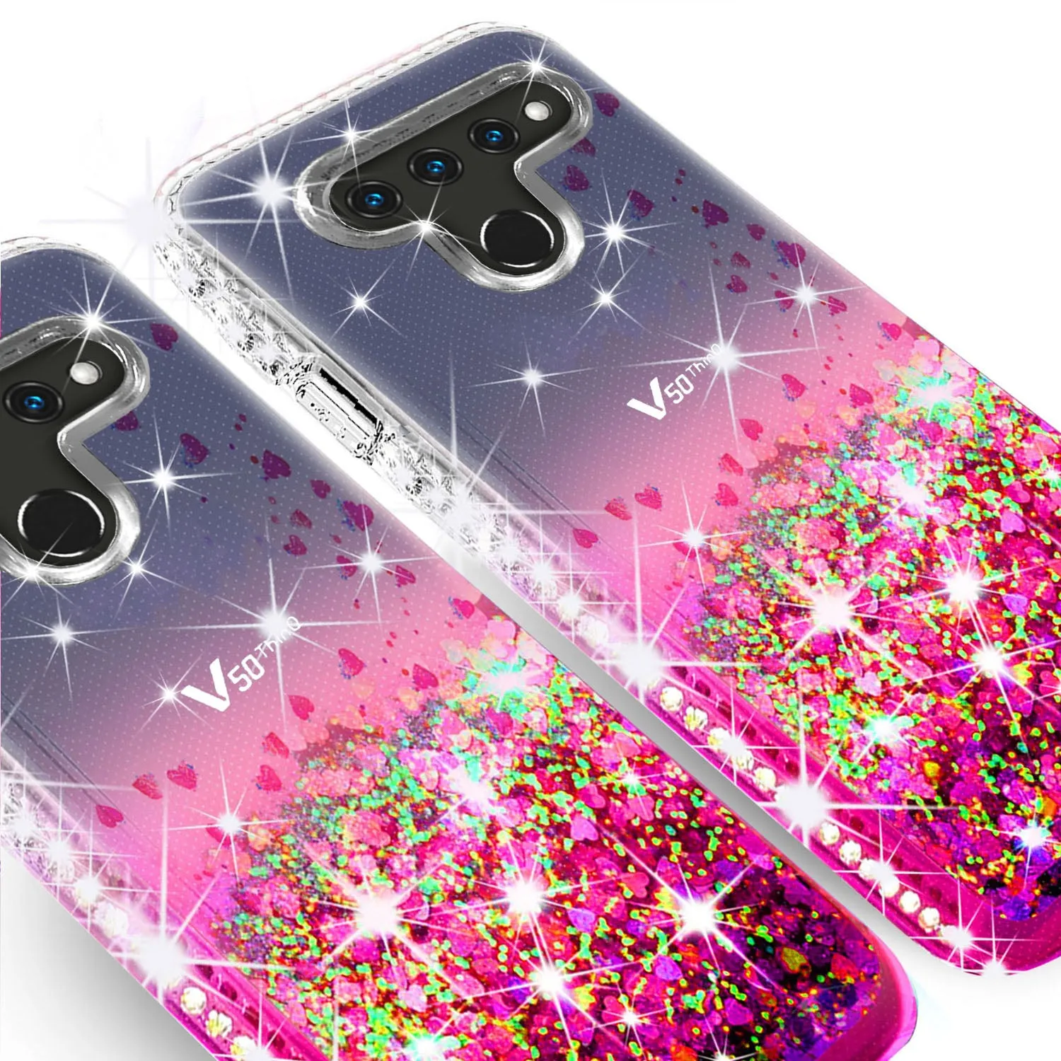 LG V50 ThinQ 5G / V50 ThinQ Case Liquid Glitter Phone Case Waterfall Floating Quicksand Bling Sparkle Cute Protective Girls Women Cover for V50 ThinQ 5G - Hot Pink