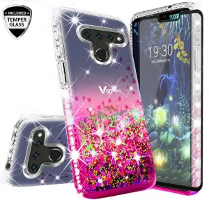 LG V50 ThinQ 5G / V50 ThinQ Case Liquid Glitter Phone Case Waterfall Floating Quicksand Bling Sparkle Cute Protective Girls Women Cover for V50 ThinQ 5G - Hot Pink
