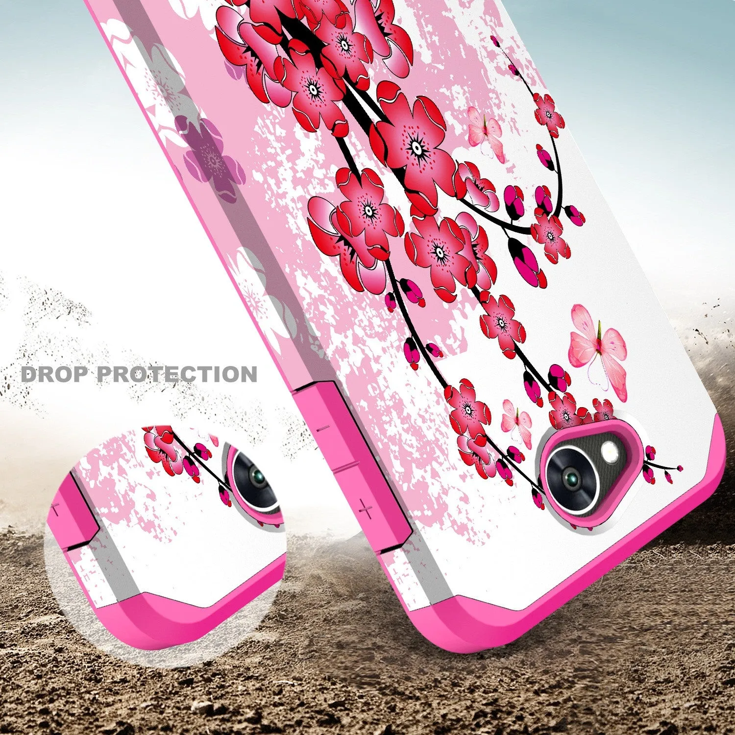 LG X Power 2 Case, LG X Charge, LG Fiesta 2, Fiesta, LG K10 Power, Slim Hybrid [Shock Resistant] Dual Layer Case Cover - Cherry Blossom