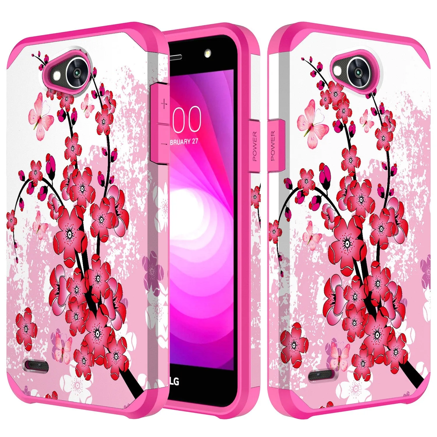 LG X Power 2 Case, LG X Charge, LG Fiesta 2, Fiesta, LG K10 Power, Slim Hybrid [Shock Resistant] Dual Layer Case Cover - Cherry Blossom