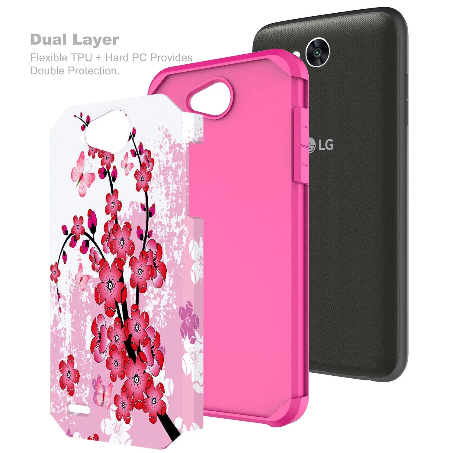LG X Power 2 Case, LG X Charge, LG Fiesta 2, Fiesta, LG K10 Power, Slim Hybrid [Shock Resistant] Dual Layer Case Cover - Cherry Blossom