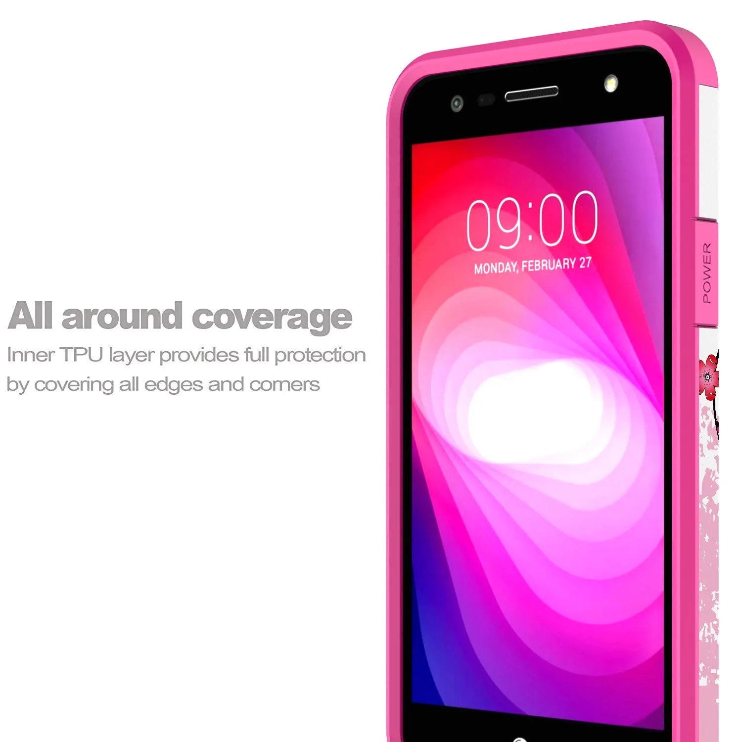 LG X Power 2 Case, LG X Charge, LG Fiesta 2, Fiesta, LG K10 Power, Slim Hybrid [Shock Resistant] Dual Layer Case Cover - Cherry Blossom