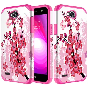 LG X Power 2 Case, LG X Charge, LG Fiesta 2, Fiesta, LG K10 Power, Slim Hybrid [Shock Resistant] Dual Layer Case Cover - Cherry Blossom