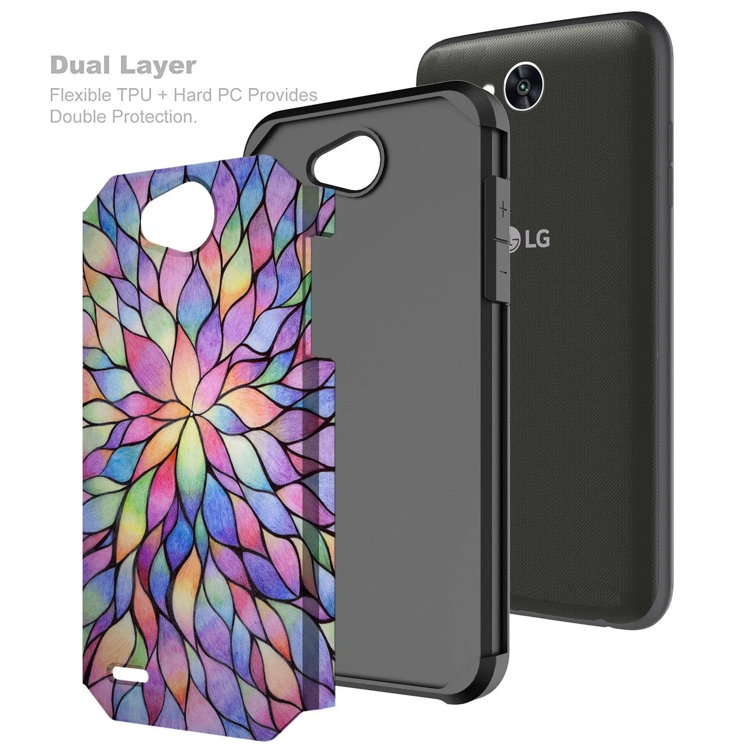 LG X Power 2 Case, LG X Charge, LG Fiesta 2, Fiesta, LG K10 Power, Slim Hybrid [Shock Resistant] Dual Layer Case Cover - Rainbow Flower