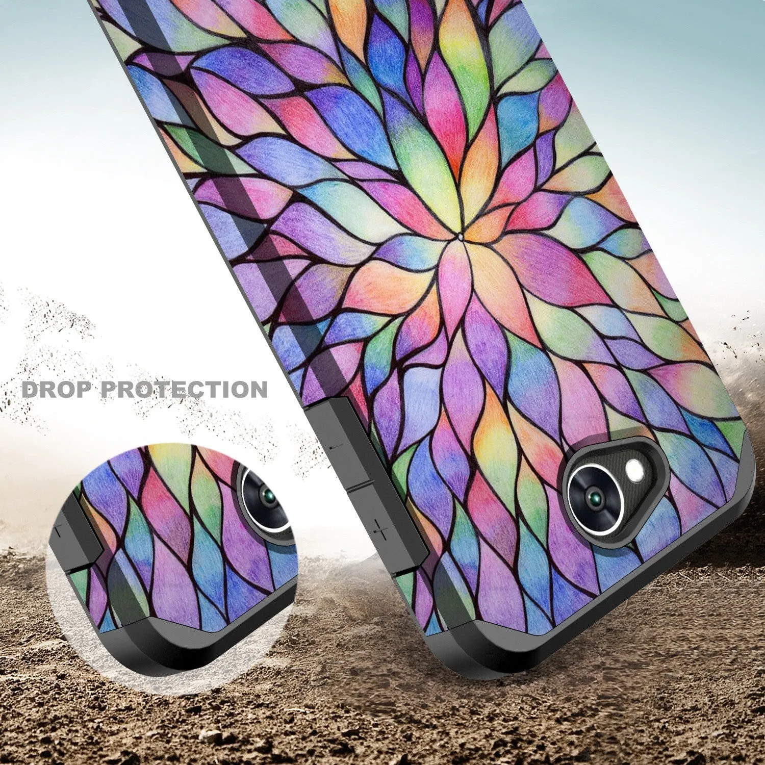 LG X Power 2 Case, LG X Charge, LG Fiesta 2, Fiesta, LG K10 Power, Slim Hybrid [Shock Resistant] Dual Layer Case Cover - Rainbow Flower