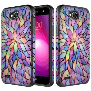 LG X Power 2 Case, LG X Charge, LG Fiesta 2, Fiesta, LG K10 Power, Slim Hybrid [Shock Resistant] Dual Layer Case Cover - Rainbow Flower