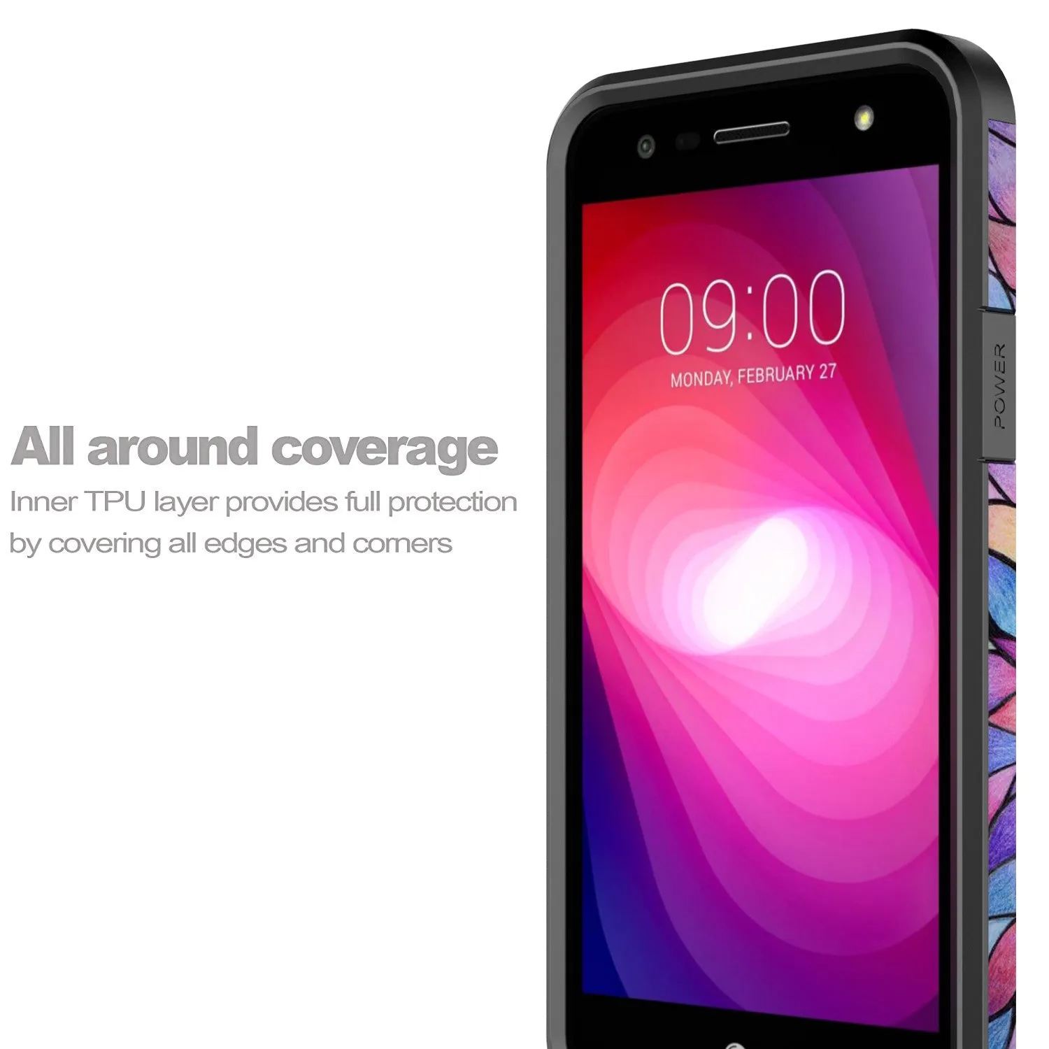 LG X Power 2 Case, LG X Charge, LG Fiesta 2, Fiesta, LG K10 Power, Slim Hybrid [Shock Resistant] Dual Layer Case Cover - Rainbow Flower