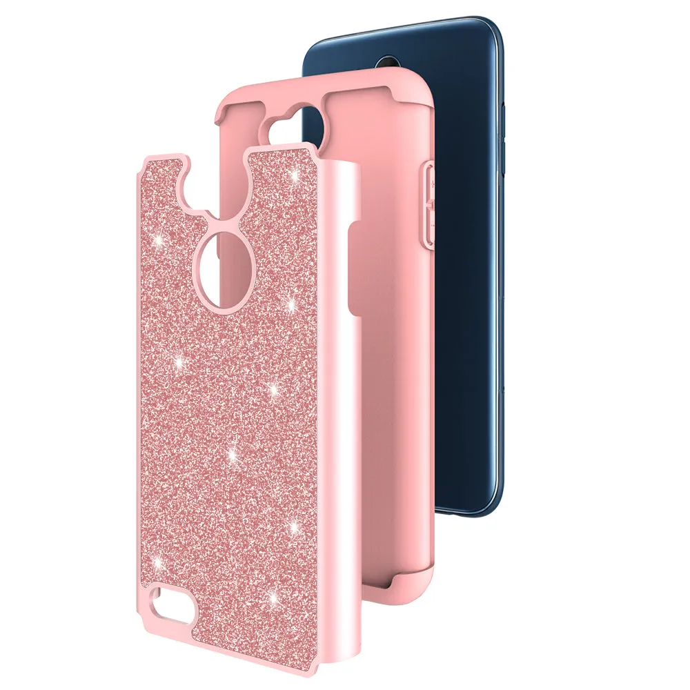 LG X Power 3 Case, X Power 3 Glitter Bling Heavy Duty Shock Proof Hybrid Case with [HD Screen Protector] Dual Layer Protective Phone Case Cover for LG X Power 3 - Rose Gold