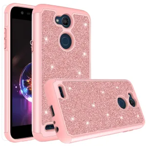 LG X Power 3 Case, X Power 3 Glitter Bling Heavy Duty Shock Proof Hybrid Case with [HD Screen Protector] Dual Layer Protective Phone Case Cover for LG X Power 3 - Rose Gold