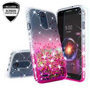 LG X Power 3, X Power 3 Case Liquid Glitter Phone Case Waterfall Floating Quicksand Bling Sparkle Cute Protective Girls Women Cover for X Power 3 - Hot Pink