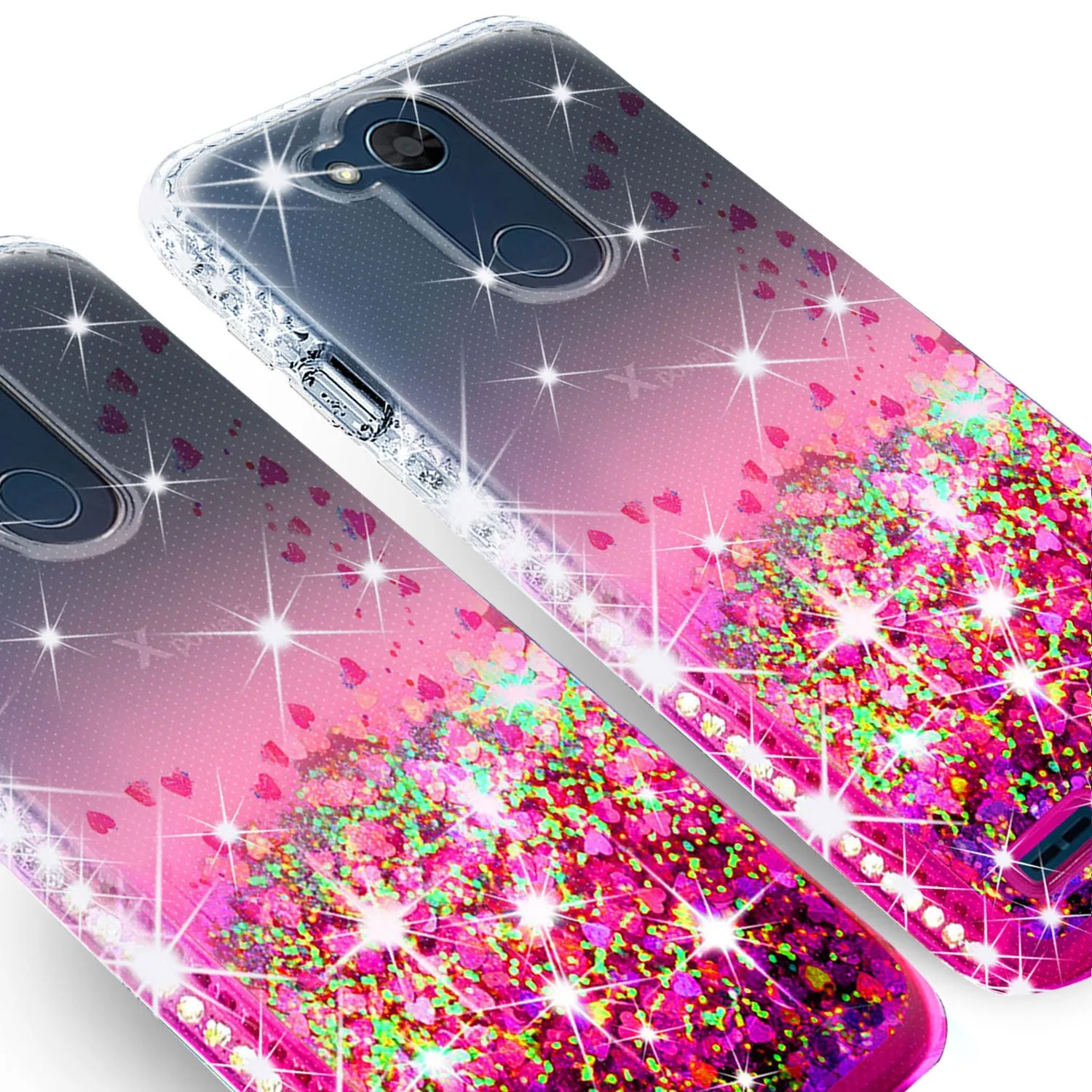 LG X Power 3, X Power 3 Case Liquid Glitter Phone Case Waterfall Floating Quicksand Bling Sparkle Cute Protective Girls Women Cover for X Power 3 - Hot Pink