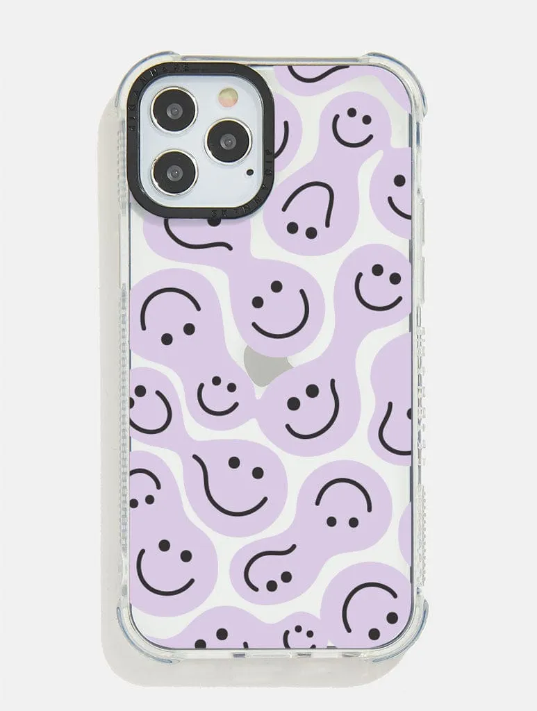 Lilac Warped Happy Face Shock iPhone Case