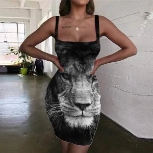 Lion Dresses Women Animal Ladies Dresses Anime Sundress Harajuku 3d Print Street Halter Sleeveless