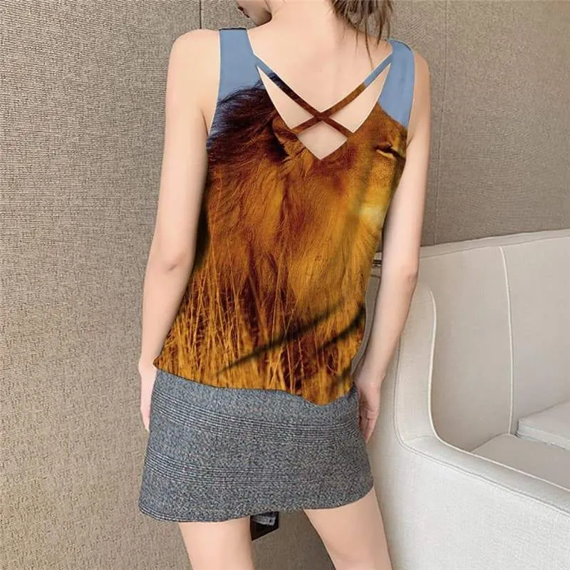 Lion Tank Top Women Animal Vest Print Anime Tank Tops Casual Harajuku Vest Printed Street Funny Top