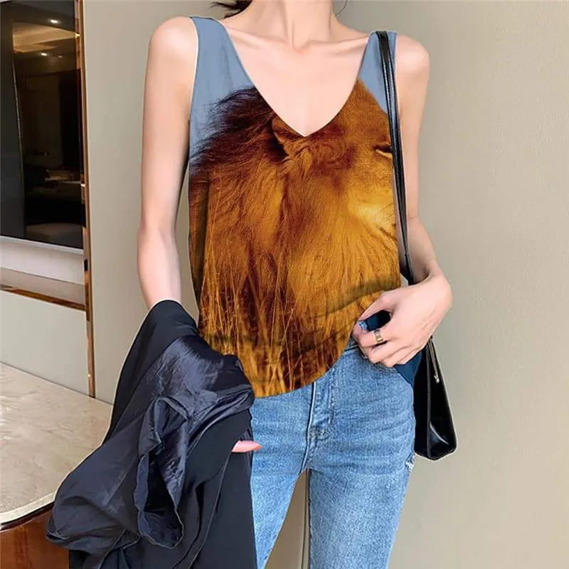 Lion Tank Top Women Animal Vest Print Anime Tank Tops Casual Harajuku Vest Printed Street Funny Top