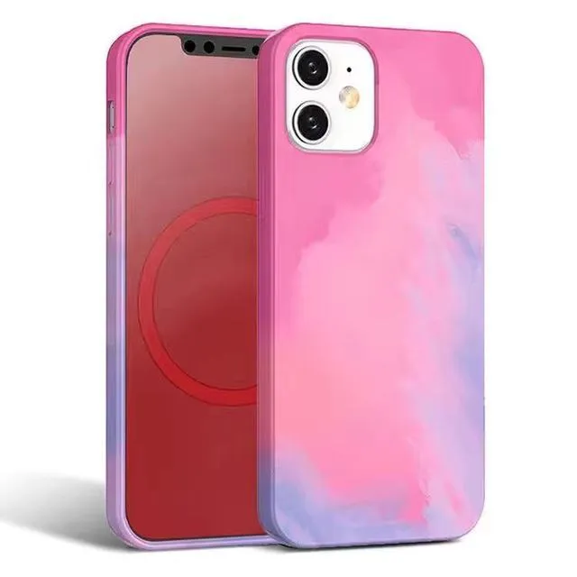 Liquid Silicone Watercolour MagSafe Phone Case For iPhone 12