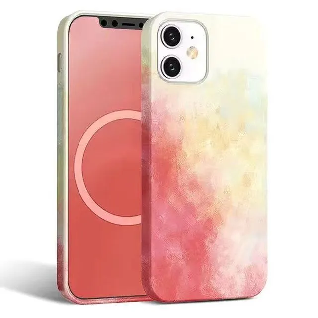 Liquid Silicone Watercolour MagSafe Phone Case For iPhone 12