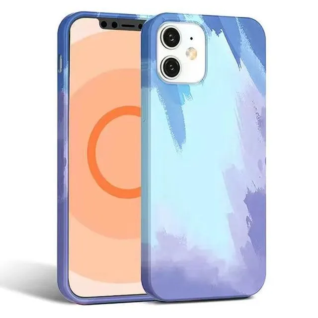 Liquid Silicone Watercolour MagSafe Phone Case For iPhone 12