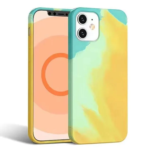 Liquid Silicone Watercolour MagSafe Phone Case For iPhone 12