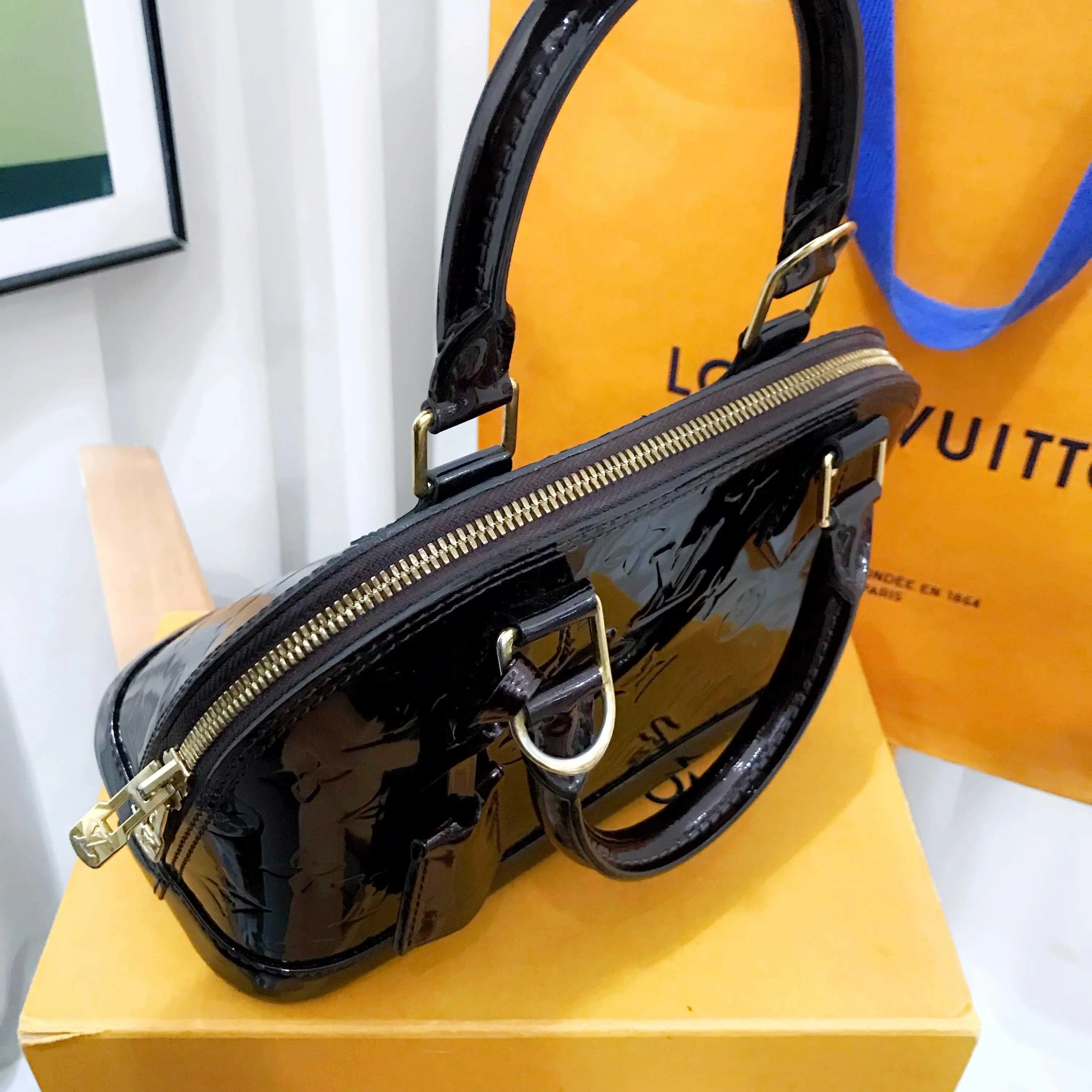 Louis Vuitton Alma BB Black Vernis Leather Two Way Bag