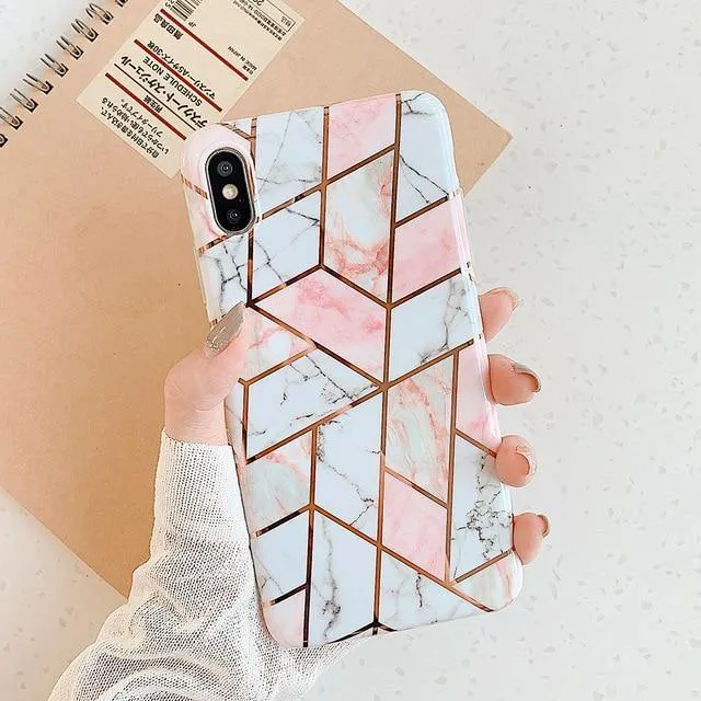 LOVECOM Geometric Marble Phone Cases For iPhone