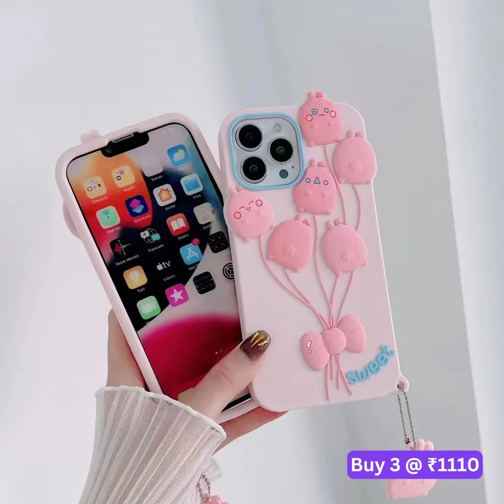 Luxury 3D Balloon Rabbit Silicone Soft Cover - iPhone 12 Pro