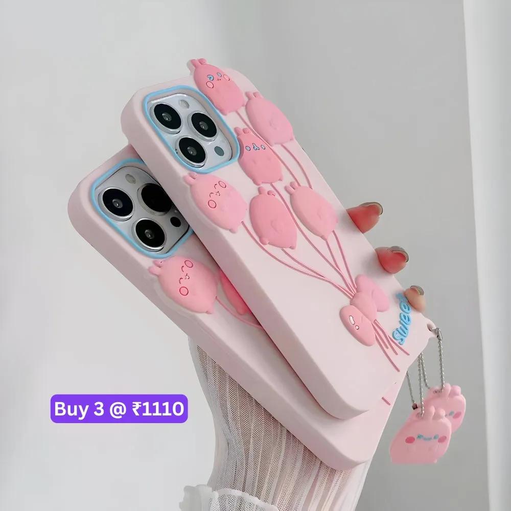 Luxury 3D Balloon Rabbit Silicone Soft Cover - iPhone 13