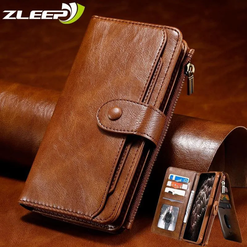Luxury Leather Flip Case For iPhone - Detach Wallet Card Holder Phone Cover