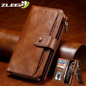 Luxury Leather Flip Case For iPhone - Detach Wallet Card Holder Phone Cover