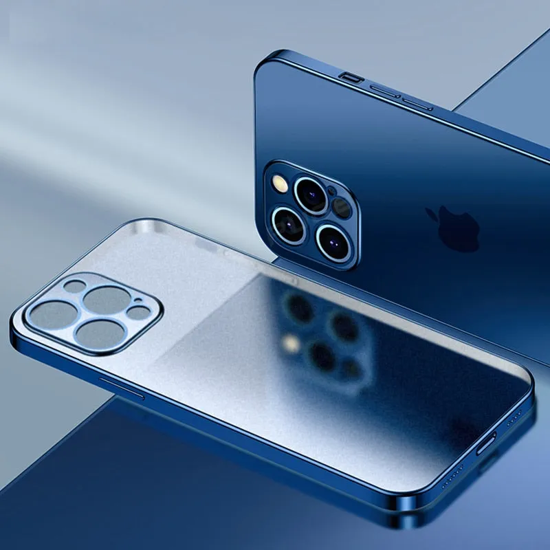 Luxury Plating Matte Transparent Soft Silicone Case for iPhone 11 12 13 Pro Max Mini XR X XS 7 8 Plus SE 2020 Shockproof Cover